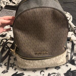 Michael Kors Gray, Brown, and Cream Backpack
